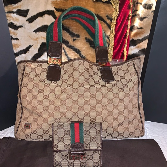 Gucci Brown and Green Tote Bag - Picture 1 of 16